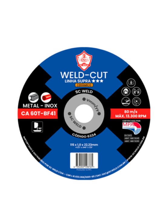 Disco de Corte Cerâmico WELD CUT 4½" X 1,00MM X 7/8" SUPRA CA