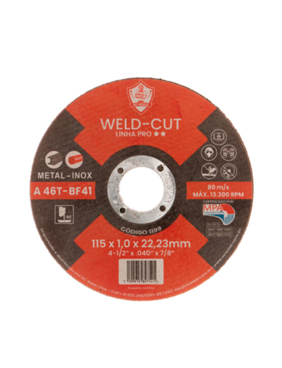 Disco de Corte Fino WELD CUT 4½" X 1,00MM X 7/8"