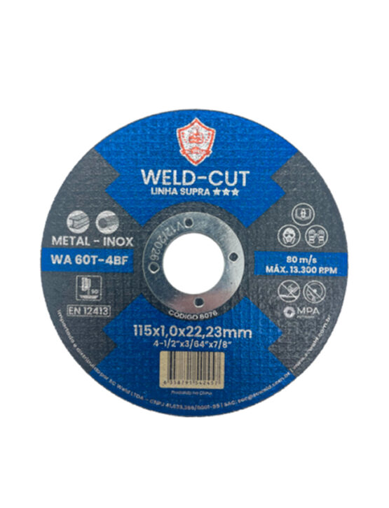Disco de Corte Fino WELD CUT 4½" X 1,00MM X 7/8" SUPRA