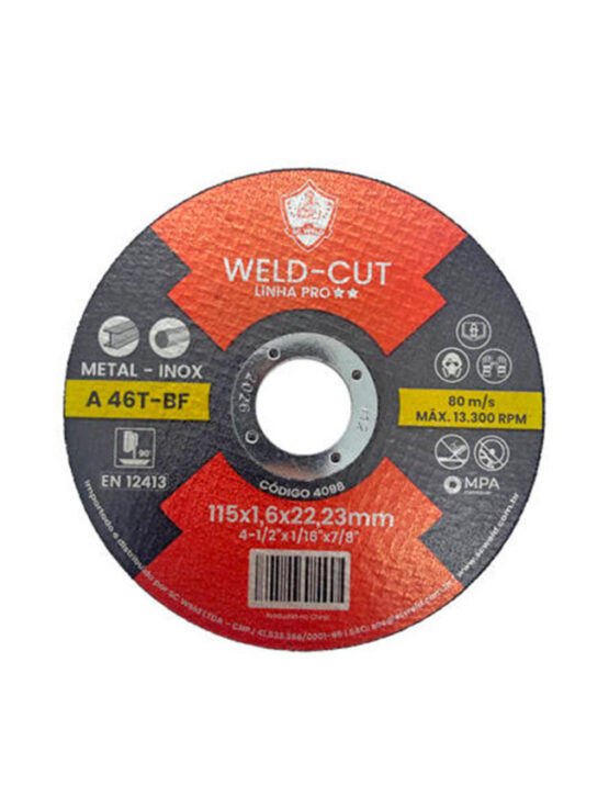 Disco de Corte Fino WELD CUT 4½" X 1,60MM X 7/8"