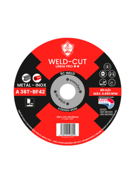 Disco de Corte Fino WELD CUT 9" X 1,9MM X 7/8" T42 PRO