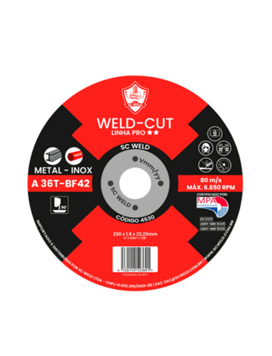 Disco de Corte Fino WELD CUT 9" X 1,9MM X 7/8" T42 PRO