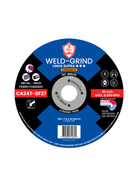 Disco de Desbaste Cerâmico WELD GRIND 7" X 9/32 (7,0MM) X 7/8" SUPRA CA
