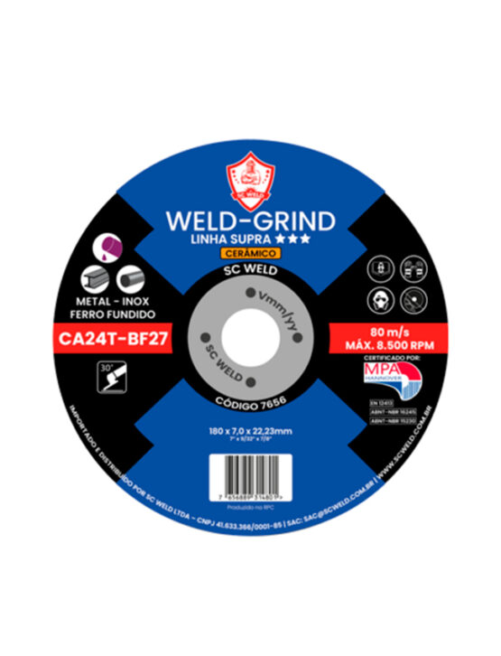 Disco de Desbaste Cerâmico WELD GRIND 7" X 9/32 (7,0MM) X 7/8" SUPRA CA