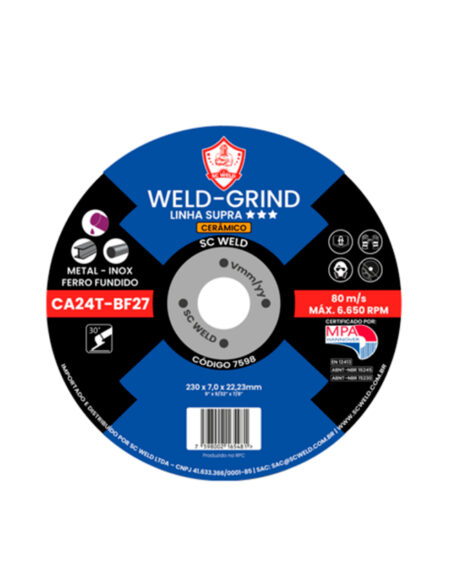 Disco de Desbaste Cerâmico WELD GRIND 9" X 9/32 (7,0MM) X 7/8" SUPRA