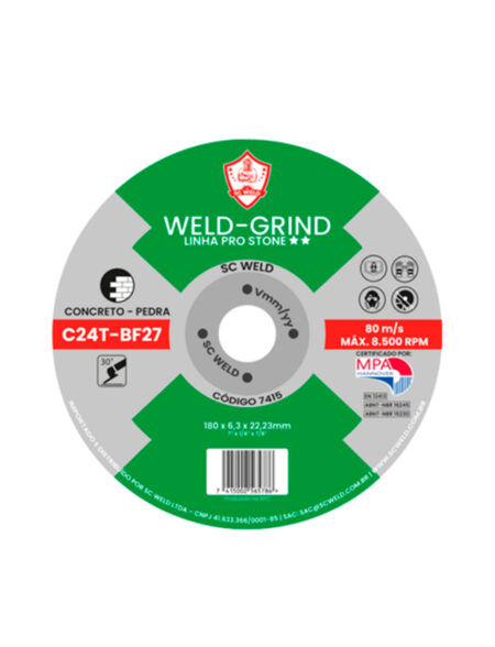 Disco de Desbaste STONE WELD GRIND 7" X 1/4 (6,3MM) X 7/8" PRO STONE