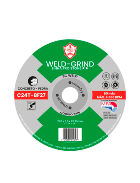 Disco de Desbaste STONE WELD GRIND 9" X 1/4 (6,3MM) X 7/8" PRO STONE