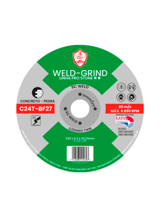 Disco de Desbaste STONE WELD GRIND 9" X 1/4 (6,3MM) X 7/8" PRO STONE