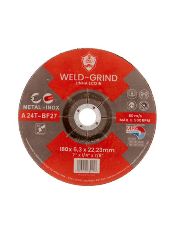 Disco de Desbaste WELD GRIND - LINHA ECO 7" X 1/4 (6,3MM) X 7/8"