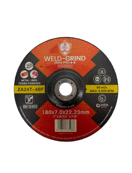 Disco de Desbaste Zirconado WELD GRIND 4 ½" X 9/32 (7,0MM) X 7/8" PRÓ ZA