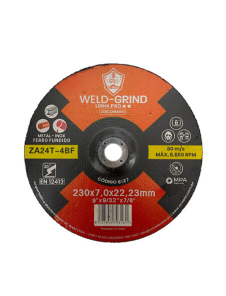 Disco de Desbaste Zirconado WELD GRIND 9" X 9/32 (7,0MM) X 7/8" PRÓ ZA