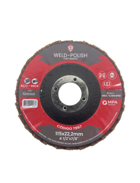 Disco Flap Polimento Manta WELD POLISH 4½" X 1/8" X 7/8" G GROSSO