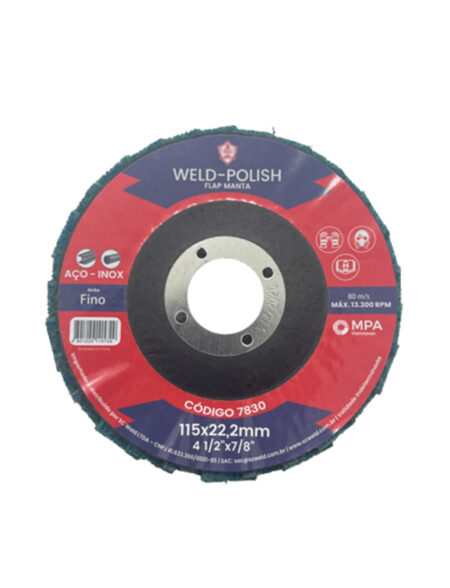 Disco Flap Polimento Manta WELD POLISH MANTA 4½" X 1/8" X 7/8" G FINO