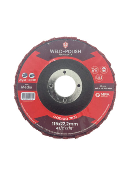 Disco Flap Polimento Manta WELD POLISH MANTA 4½" X 1/8" X 7/8" G MEDIO