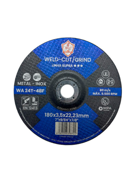 Discos de Corte e Desbaste WELD CUT (CHANFRO) 7" X 3,20MM X 7/8" SUPRA