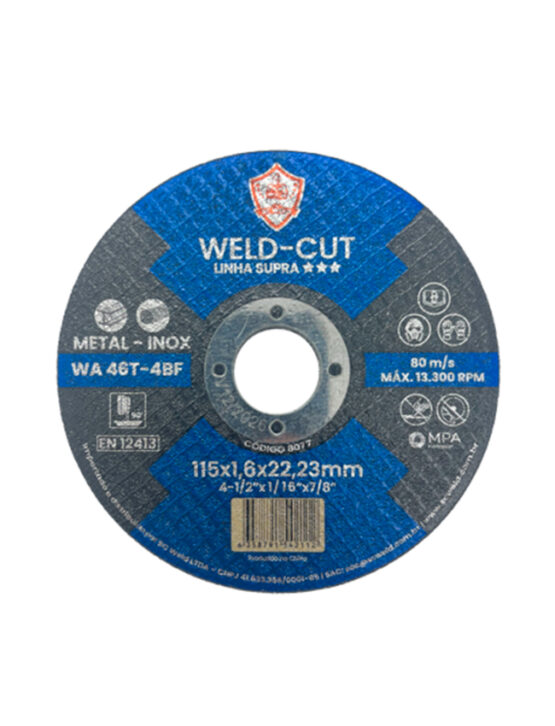 Discos de Corte Finos WELD CUT 4½" X 1,60MM X 7/8" SUPRA