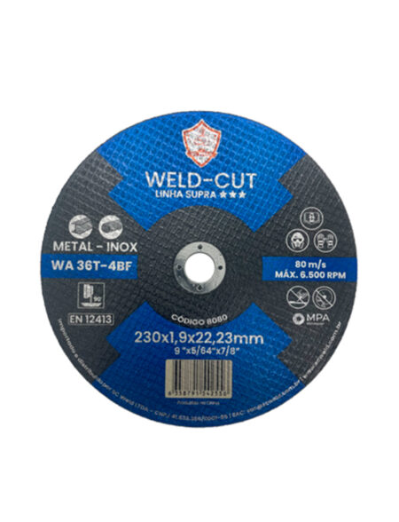 Discos de Corte Finos WELD CUT 9" X 1,9MM X 7/8" SUPRA