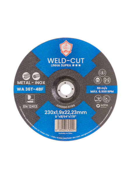 Discos de Corte Finos WELD CUT 9" X 1,9MM X 7/8" T42 SUPRA