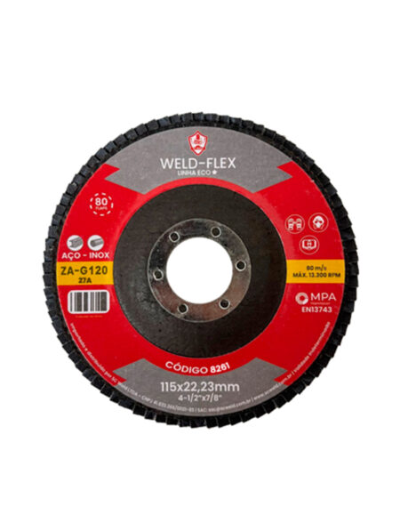 Discos de Flaps Zirconados WELD FLEX 4½" X 7/8" G 120 ECO ZA FIBRA ANGULAR