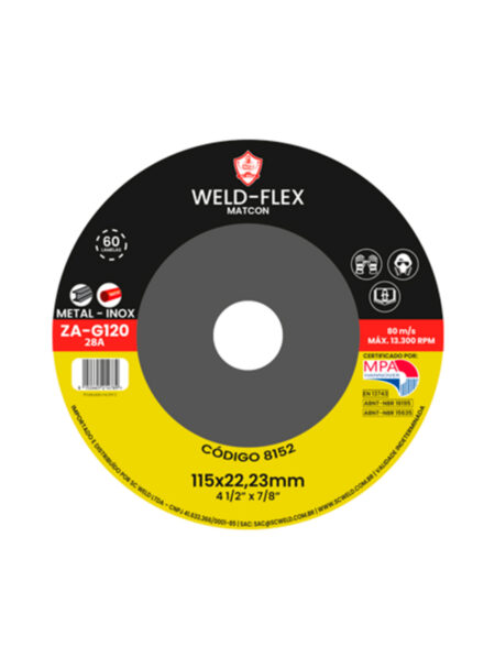 Discos de Flaps Zirconados WELD FLEX 4½" X 7/8" G 120 ECO ZA FIBRA RETO