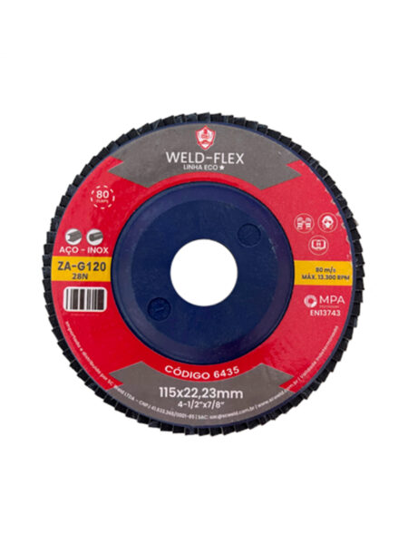 Discos de flaps zirconados WELD FLEX 4½" X 7/8" G 120 ECO ZA NYLON