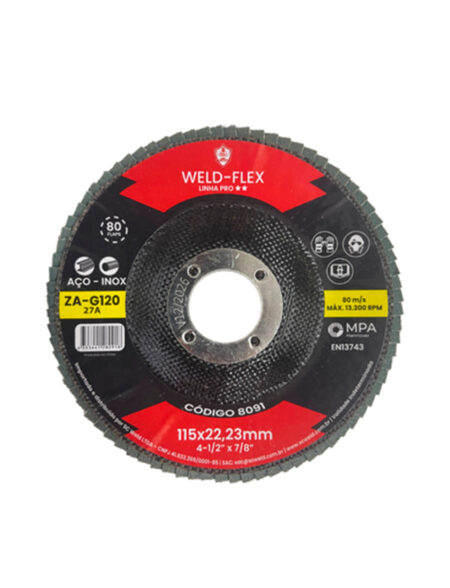 Discos de Flaps Zirconados WELD FLEX 4½" X 7/8" G 120 PRÓ ZA FIBRA ANGULAR