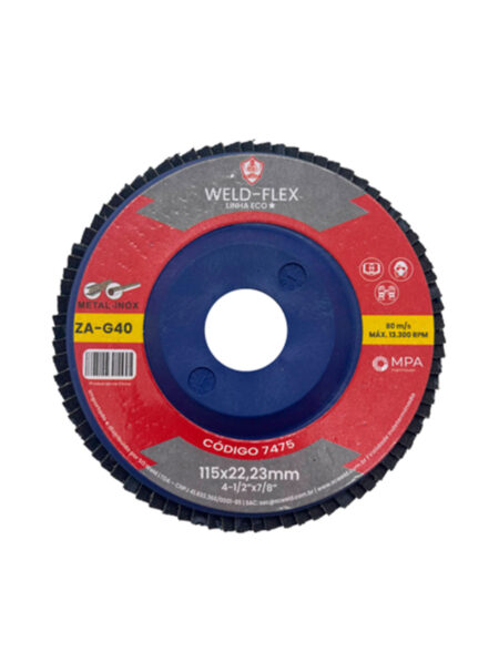 Discos de flaps zirconados WELD FLEX 4½" X 7/8" G 40 ECO ZA NYLON