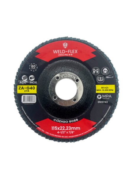 Discos de Flaps Zirconados WELD FLEX 4½" X 7/8" G 40 PRÓ ZA FIBRA ANGULAR