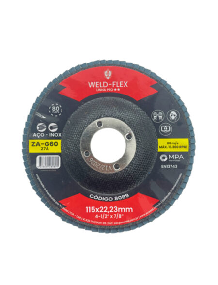 Discos de Flaps Zirconados WELD FLEX 4½" X 7/8" G 60 PRÓ ZA FIBRA ANGULAR