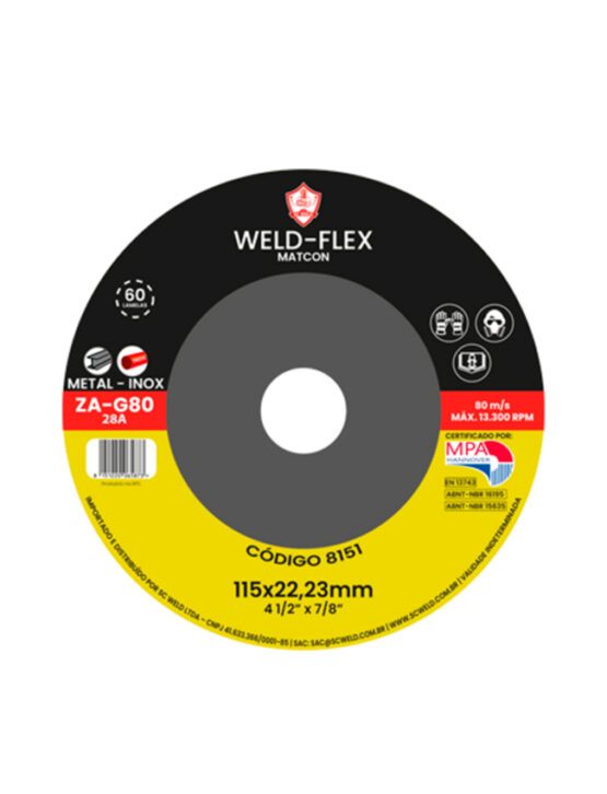 Discos de Flaps Zirconados WELD FLEX 4½" X 7/8" G 80 ECO ZA FIBRA RETO