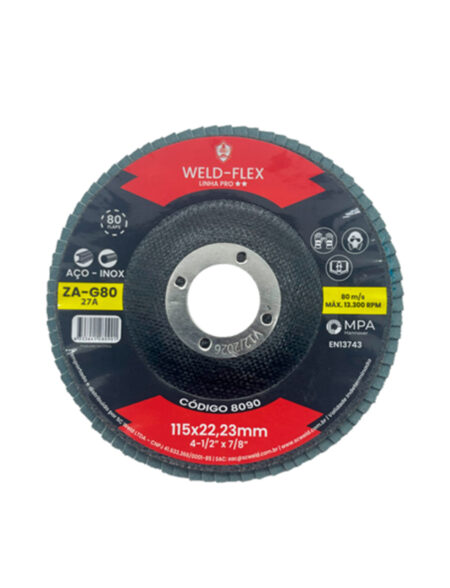 Discos de Flaps Zirconados WELD FLEX 4½" X 7/8" G 80 PRÓ ZA FIBRA ANGULAR